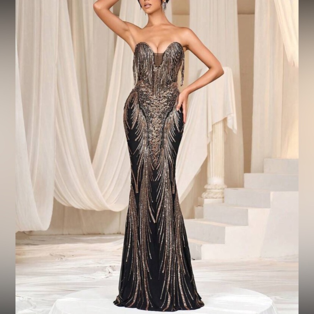 Luxe champagne mermaid hem party formal evening wedding gown dress - Picture 1 of 6